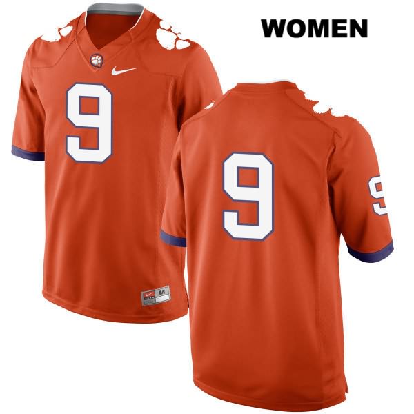 Women's Clemson Tigers #9 Travis Etienne Stitched Orange Authentic Nike No Name NCAA College Football Jersey OJT6346QG